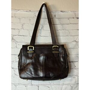 Patricia Nash Helmsley Satchel Vintage British Dark Brown 100% Leather